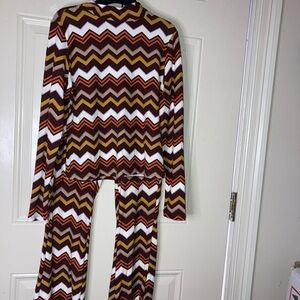 Jolie & Joy Retro Chevron 2 Piece Set Flare Pants Size L